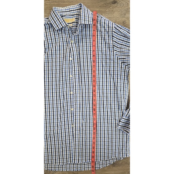 Michael Kors Dress‎ Shirt Mens 16 1/2-34/35 Blue Purple Plaid Non Iron - Picture 6 of 8